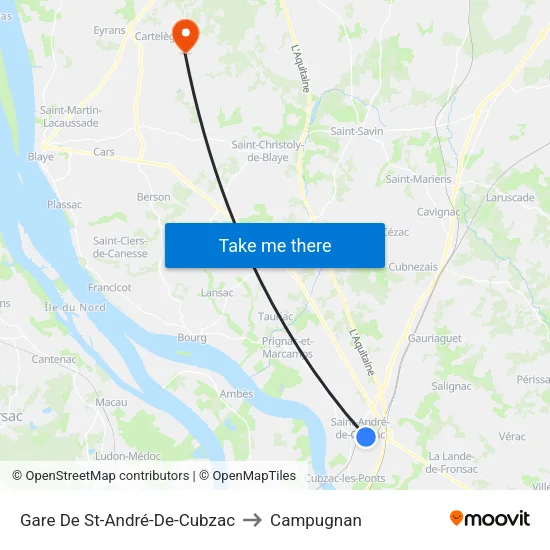 Gare De St-André-De-Cubzac to Campugnan map