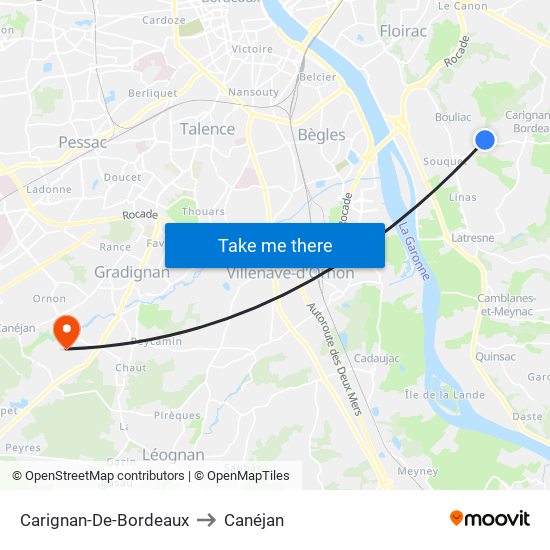 Carignan-De-Bordeaux to Canéjan map