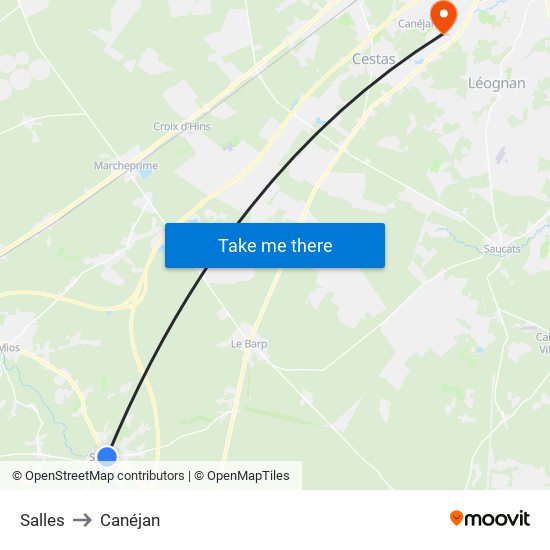 Salles to Canéjan map