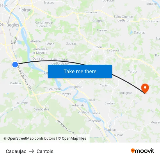 Cadaujac to Cantois map