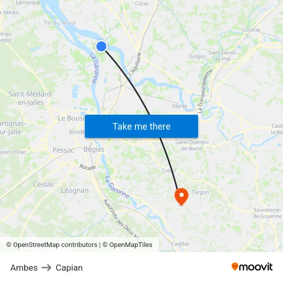 Ambes to Capian map