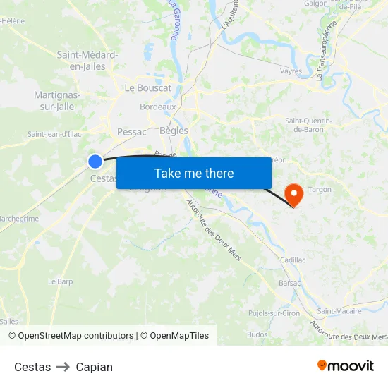 Cestas to Capian map