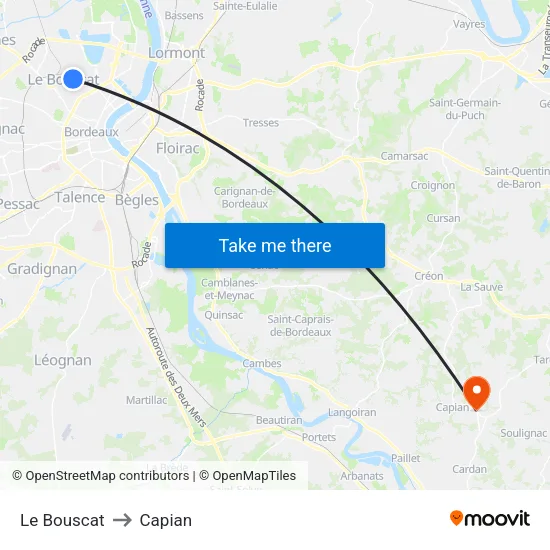 Le Bouscat to Capian map