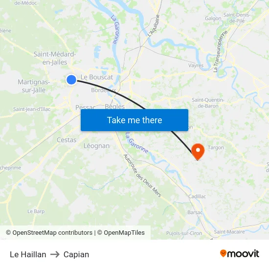 Le Haillan to Capian map