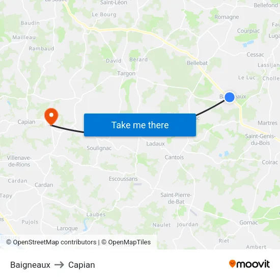 Baigneaux to Capian map