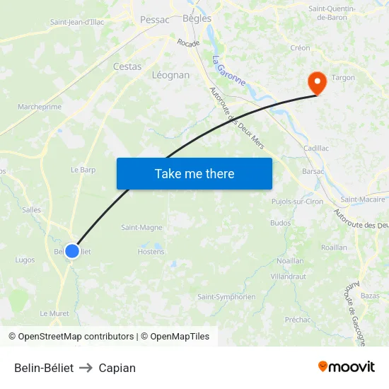Belin-Béliet to Capian map