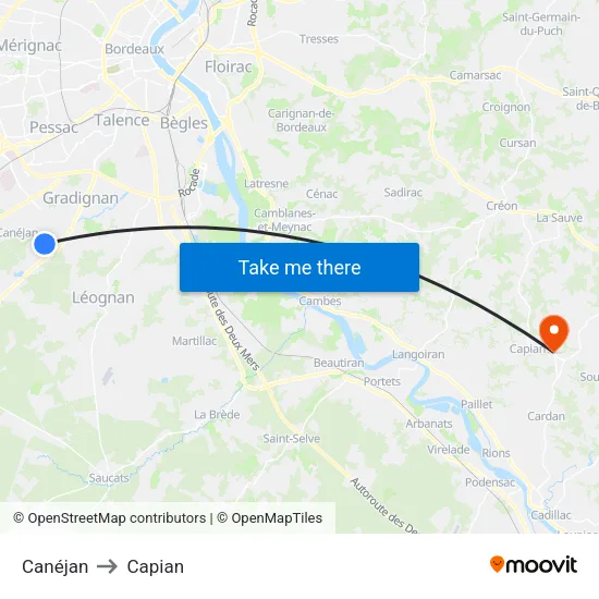 Canéjan to Capian map