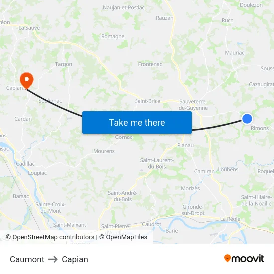 Caumont to Capian map