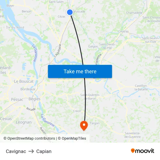 Cavignac to Capian map