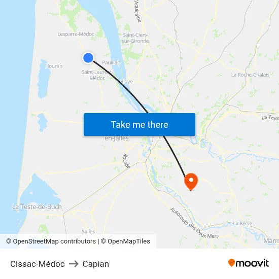 Cissac-Médoc to Capian map