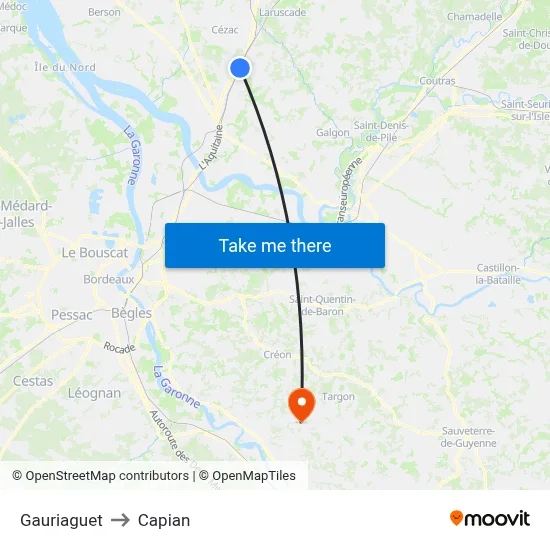 Gauriaguet to Capian map