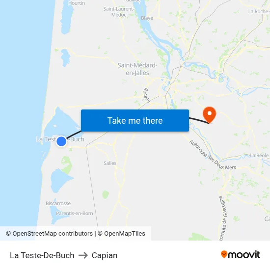 La Teste-De-Buch to Capian map