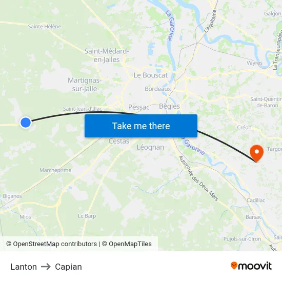 Lanton to Capian map
