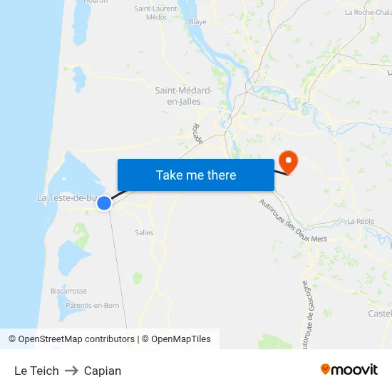 Le Teich to Capian map