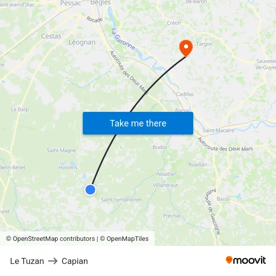 Le Tuzan to Capian map