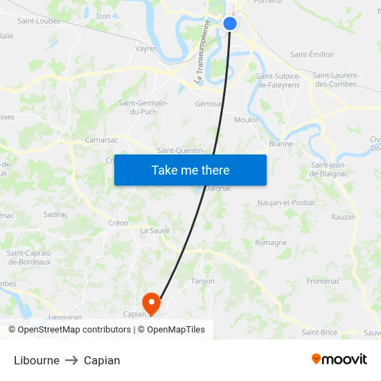 Libourne to Capian map