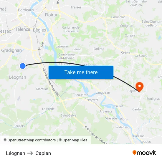 Léognan to Capian map
