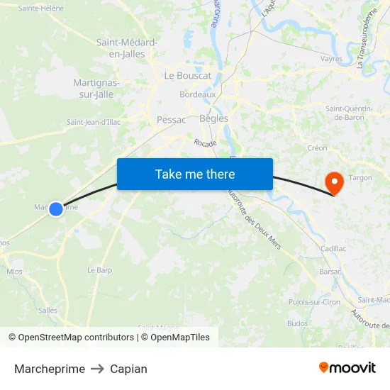 Marcheprime to Capian map
