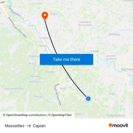 Masseilles to Capian map