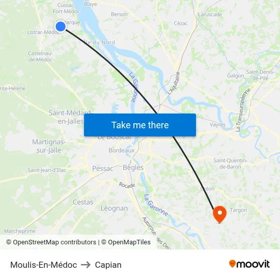 Moulis-En-Médoc to Capian map