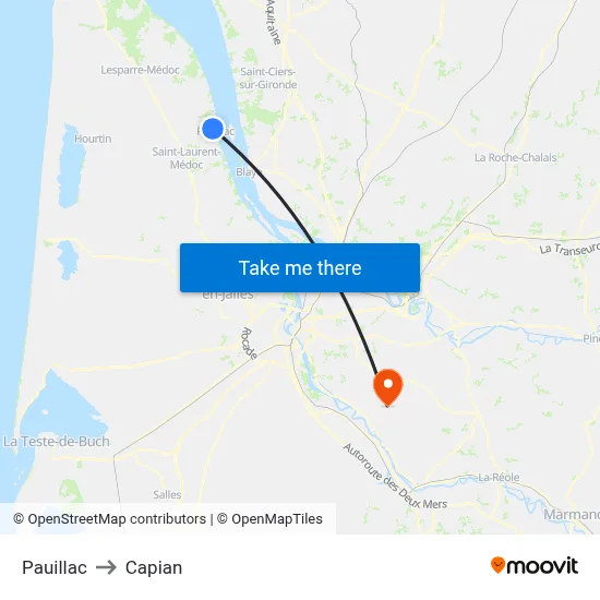 Pauillac to Capian map