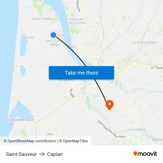 Saint-Sauveur to Capian map