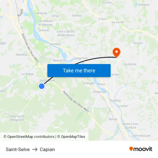 Saint-Selve to Capian map