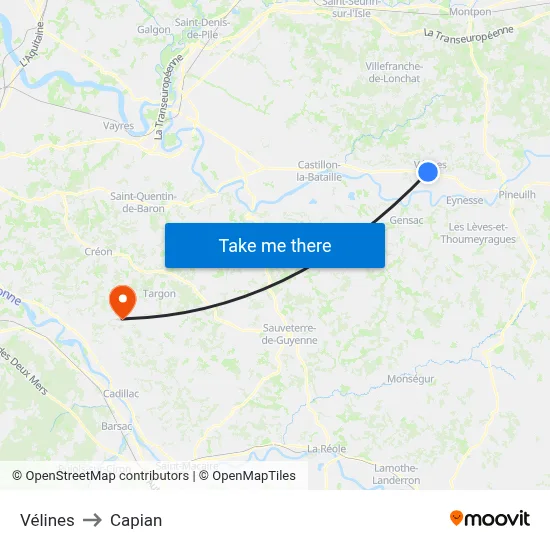 Vélines to Capian map