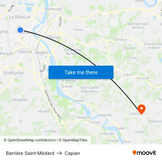 Barrière Saint-Médard to Capian map