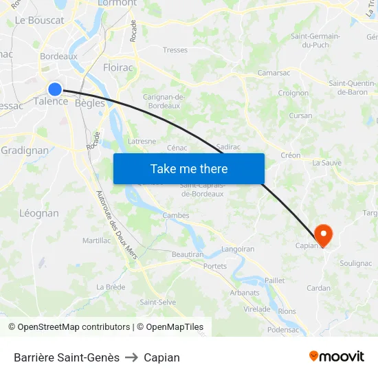 Barrière Saint-Genès to Capian map