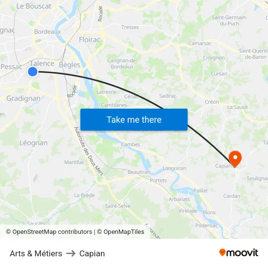 Arts & Métiers to Capian map