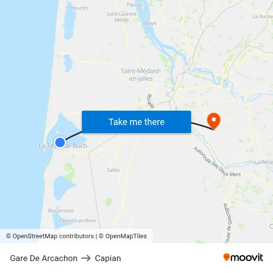 Gare De Arcachon to Capian map