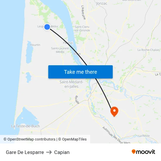 Gare De Lesparre to Capian map
