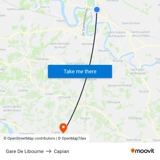 Gare De Libourne to Capian map