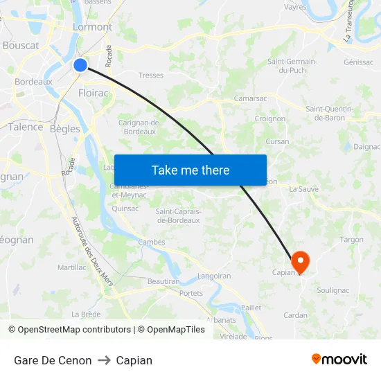 Gare De Cenon to Capian map