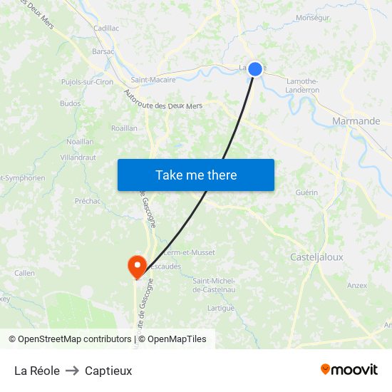La Réole to Captieux map