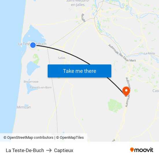 La Teste-De-Buch to Captieux map