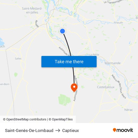Saint-Genès-De-Lombaud to Captieux map