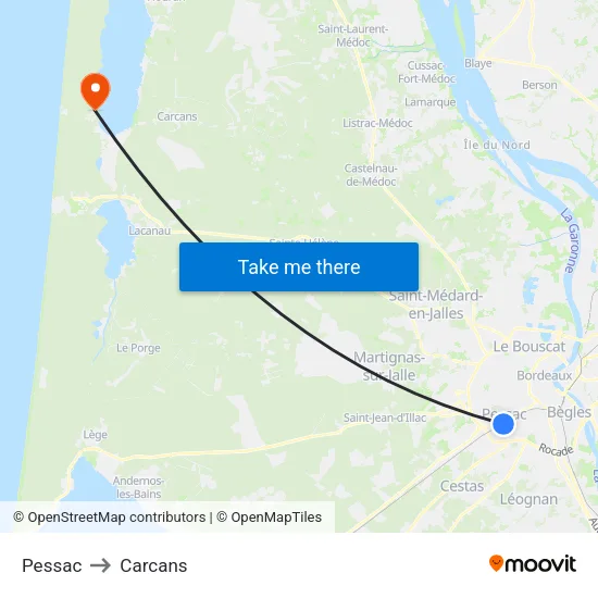 Pessac to Carcans map