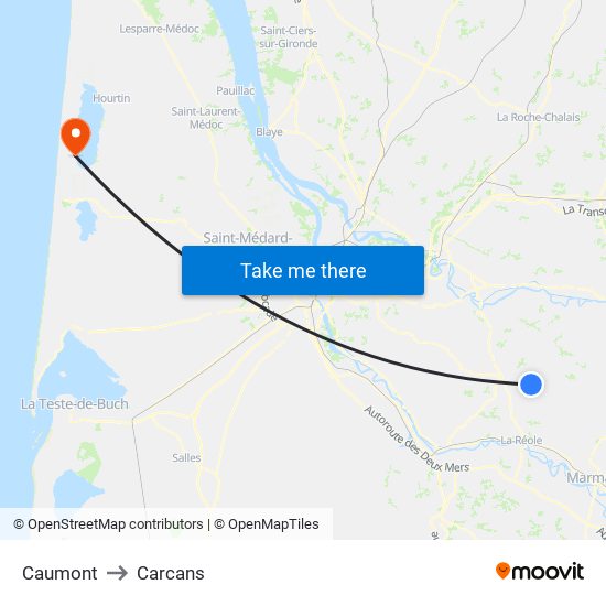 Caumont to Carcans map