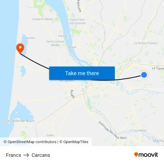 Francs to Carcans map