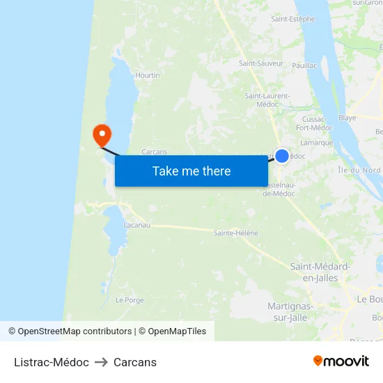 Listrac-Médoc to Carcans map