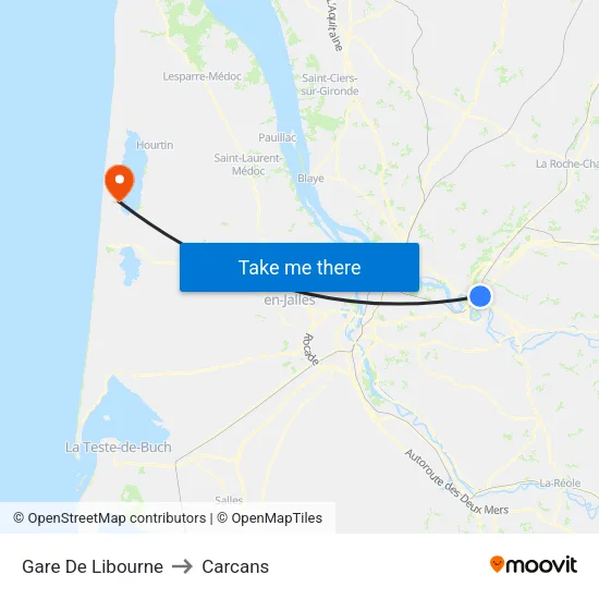 Gare De Libourne to Carcans map