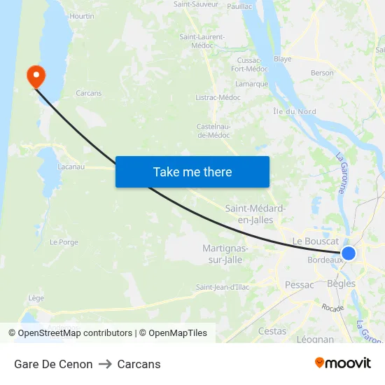 Gare De Cenon to Carcans map