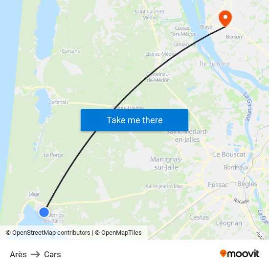 Arès to Cars map