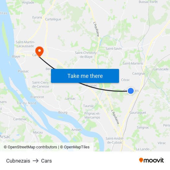 Cubnezais to Cars map