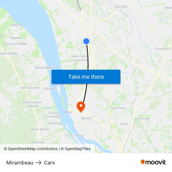 Mirambeau to Cars map