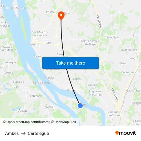 Ambès to Cartelègue map
