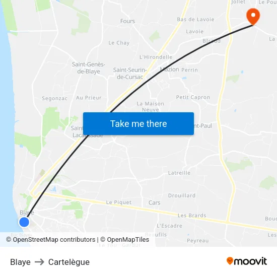 Blaye to Cartelègue map