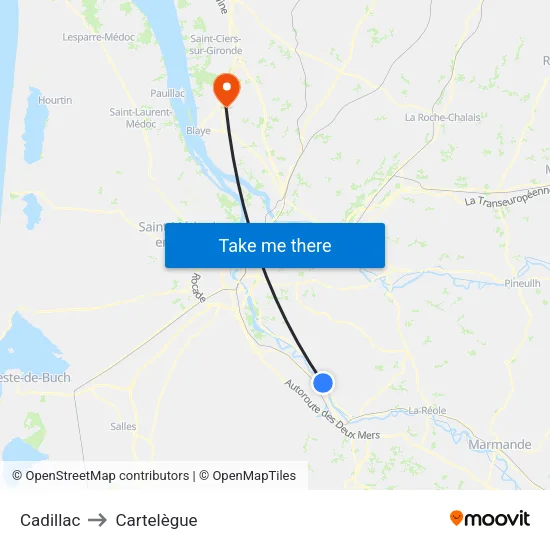 Cadillac to Cartelègue map